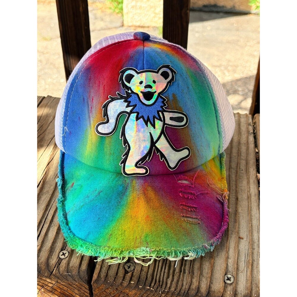 hand dyed Grateful Dead pastel Dancing Bear distressed baseball cap